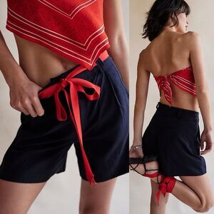 Free People 10 Perfect Prep Linen Blend Trouser Shorts nautical Americana Summer